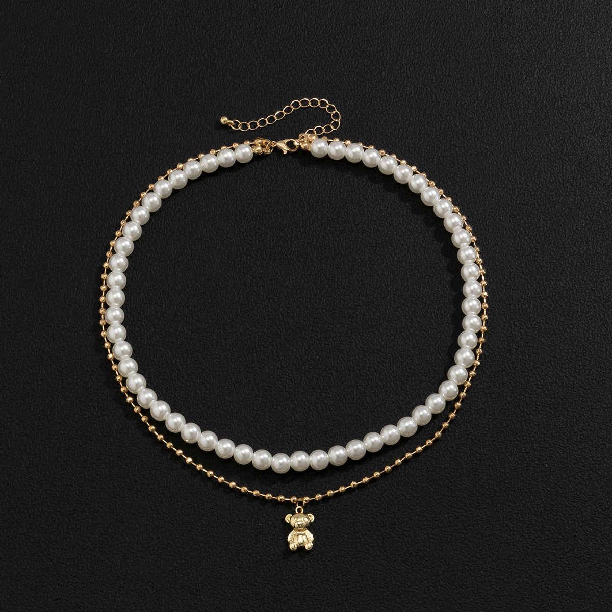 Collar Doble Perlas Oso Dorado