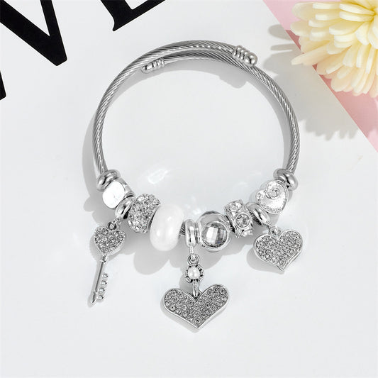 Pulsera Corazones Llave Acero Inoxidable