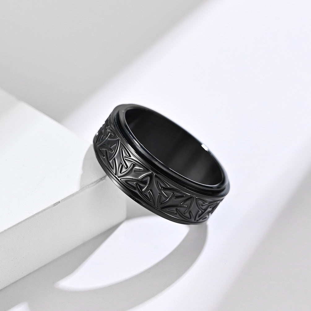Anillo Giratorio Figuras Negro Acero Titanio