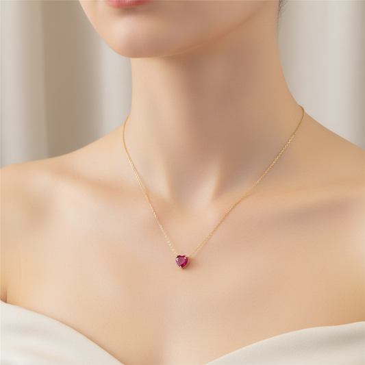 Collar Corazón Rosa Plata 925
