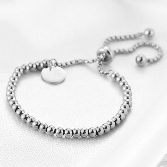 Pulsera Ajustable Con Cuentas Acero Titanio