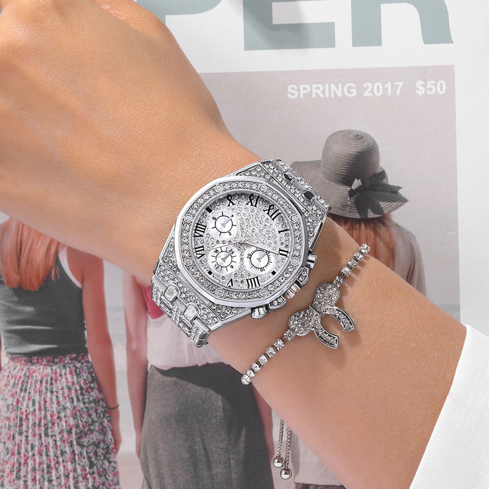 Reloj Banda De Acero Diamantes Imitación