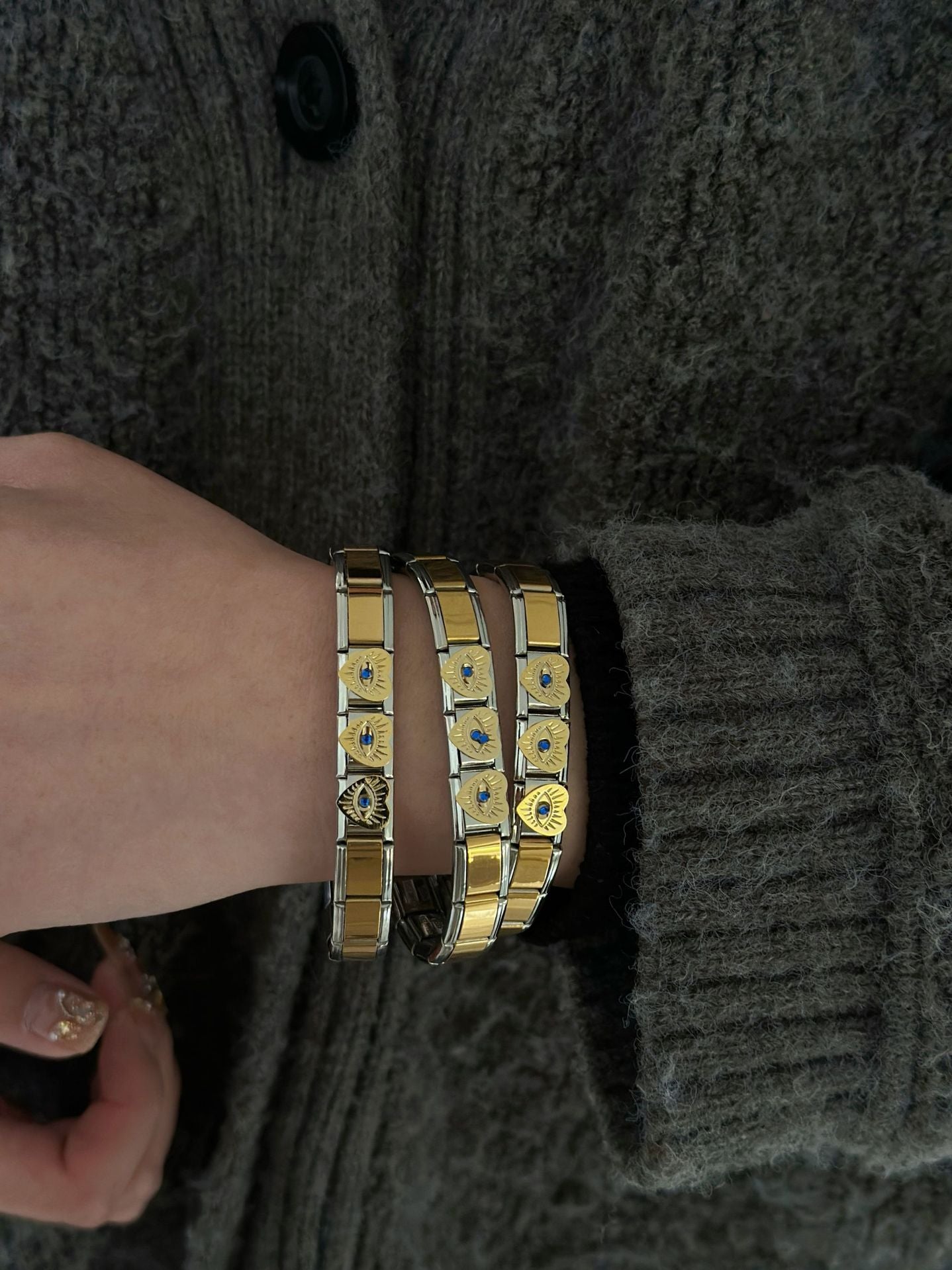Pulsera Italiana Corazón Ojo Acero Inoxidable