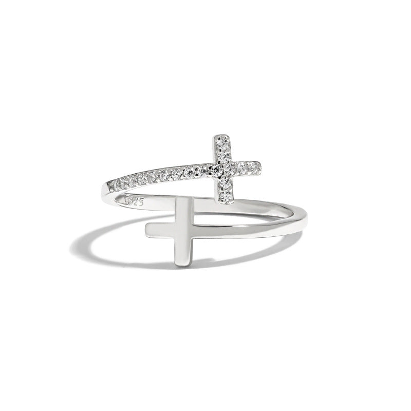 Anillo Dos Cruces Plata Esterlina