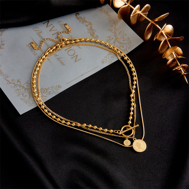 Collar Triple Monedas Acero Inoxidable