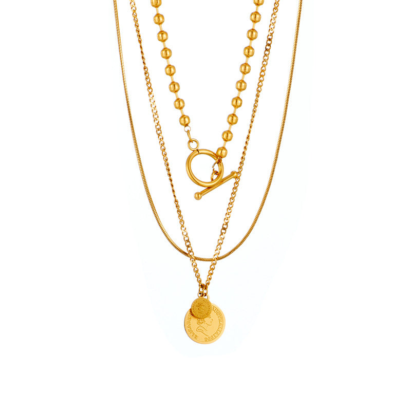 Collar Triple Monedas Acero Inoxidable