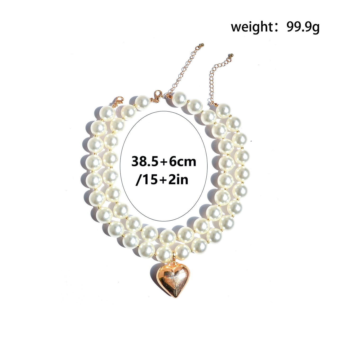 Collar Doble Perlas Corazón Dorado