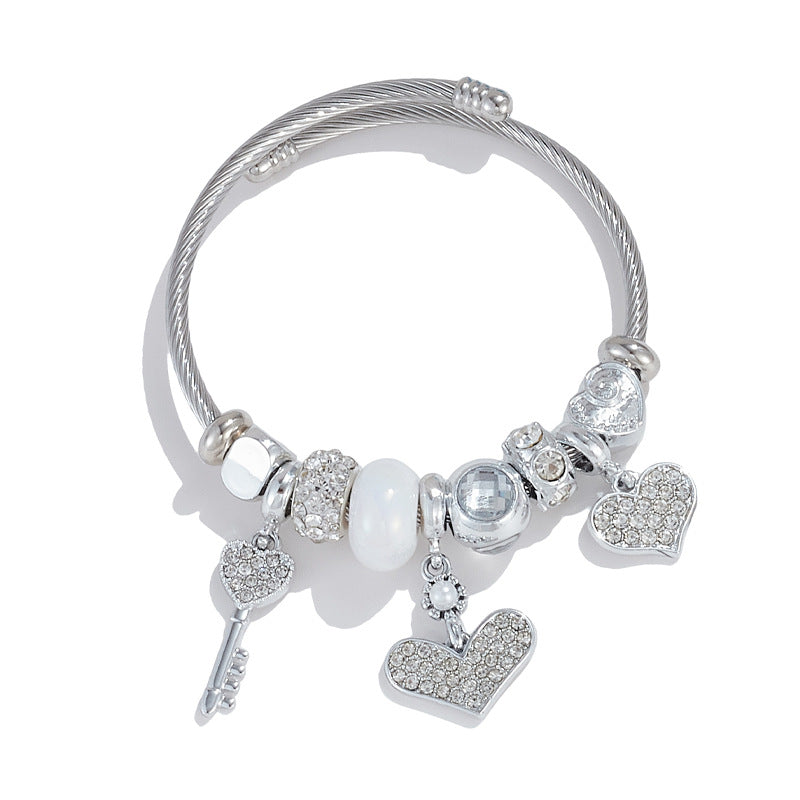 Pulsera Corazones Llave Acero Inoxidable