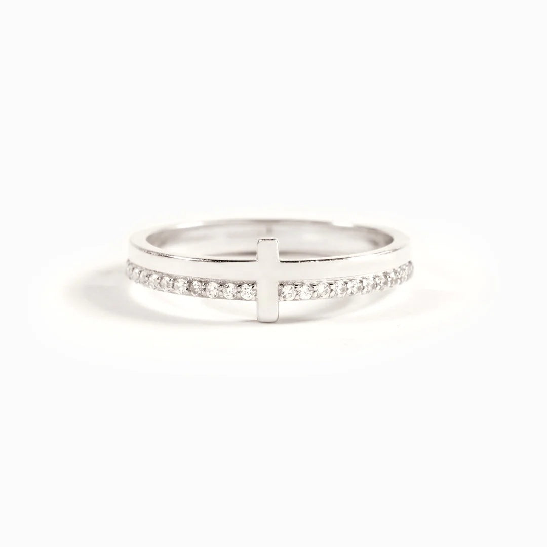 Anillo Cruz Elegante Plata Esterlina