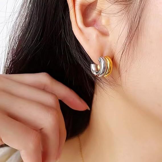 Aretes Doble Bicolor Acero Inoxidable
