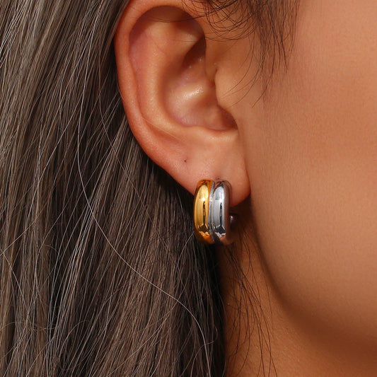 Aretes Doble Bicolor Acero Inoxidable