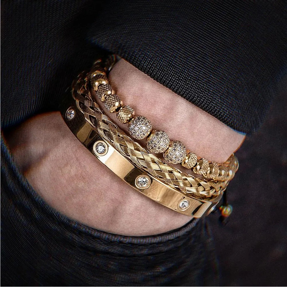 Set Pulsera Doradas Acero Inoxidable