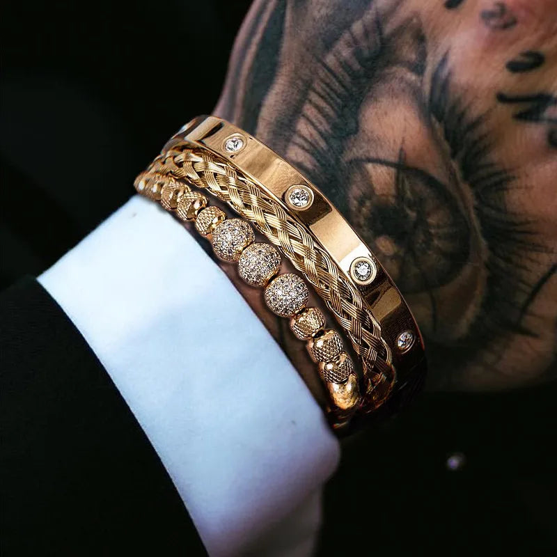 Set Pulsera Doradas Acero Inoxidable