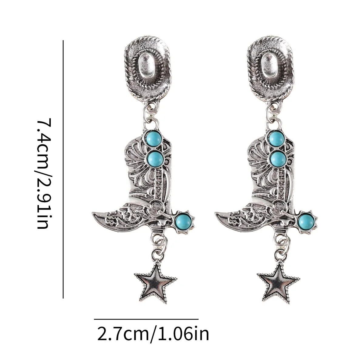 Aretes Sombrero Botas Estrella Turquesa Aleación