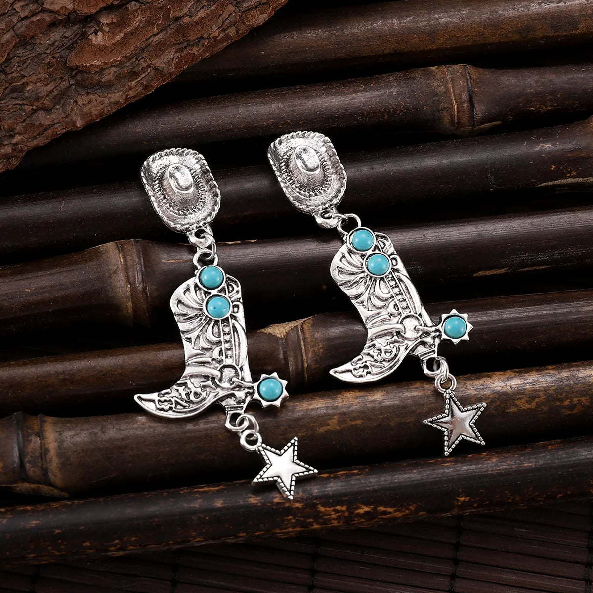 Aretes Sombrero Botas Estrella Turquesa Aleación