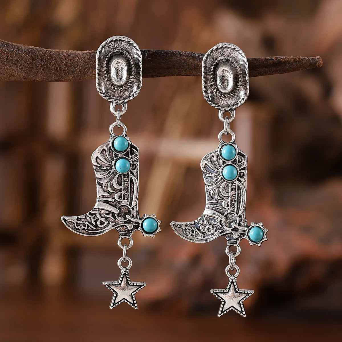 Aretes Sombrero Botas Estrella Turquesa Aleación