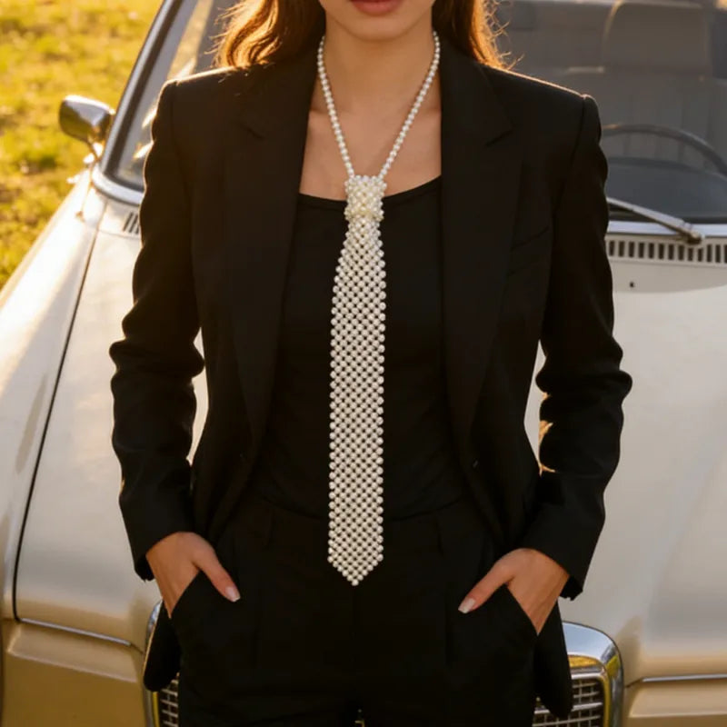 Corbata Perlas Ivory