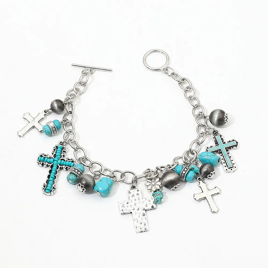 Pulsera Cruz Turquesa Aleación