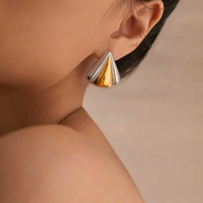 Aretes Triángulo Bicolor Acero Inoxidable