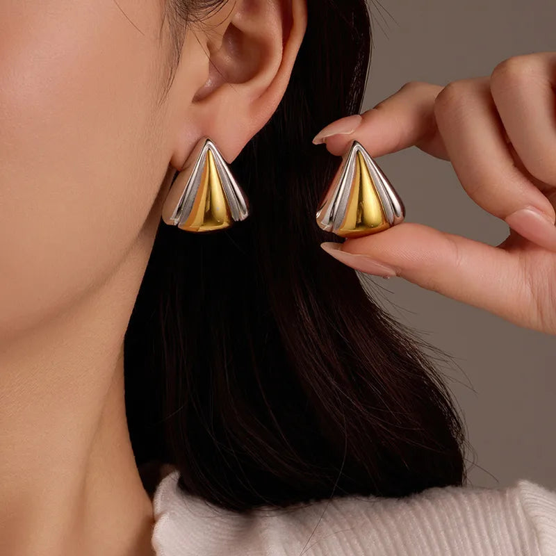 Aretes Triángulo Bicolor Acero Inoxidable