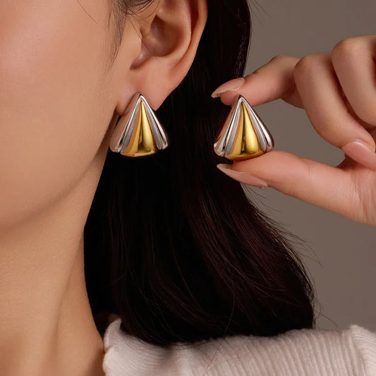 Aretes Triángulo Bicolor Acero Inoxidable