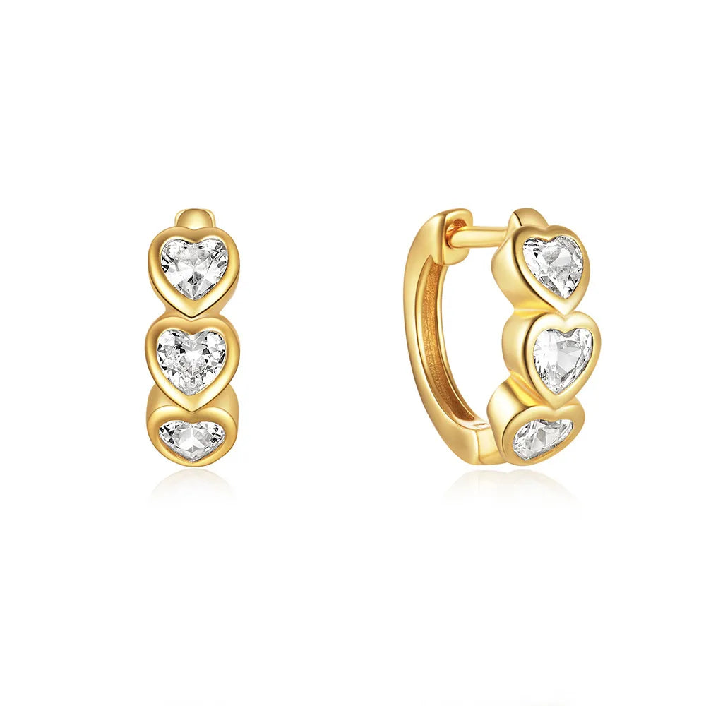 Aretes Corazón Dorado Plata Esterlina 925