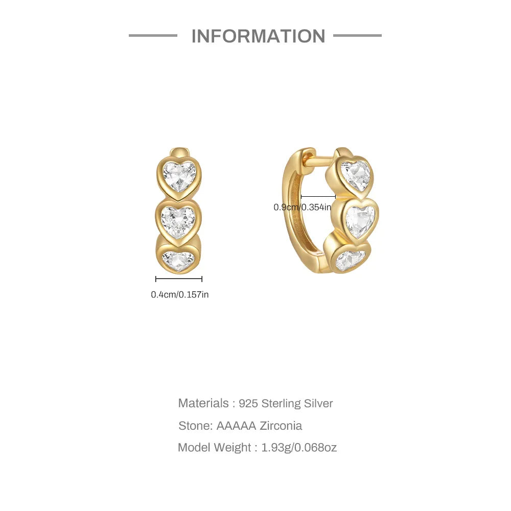 Aretes Corazón Dorado Plata Esterlina 925