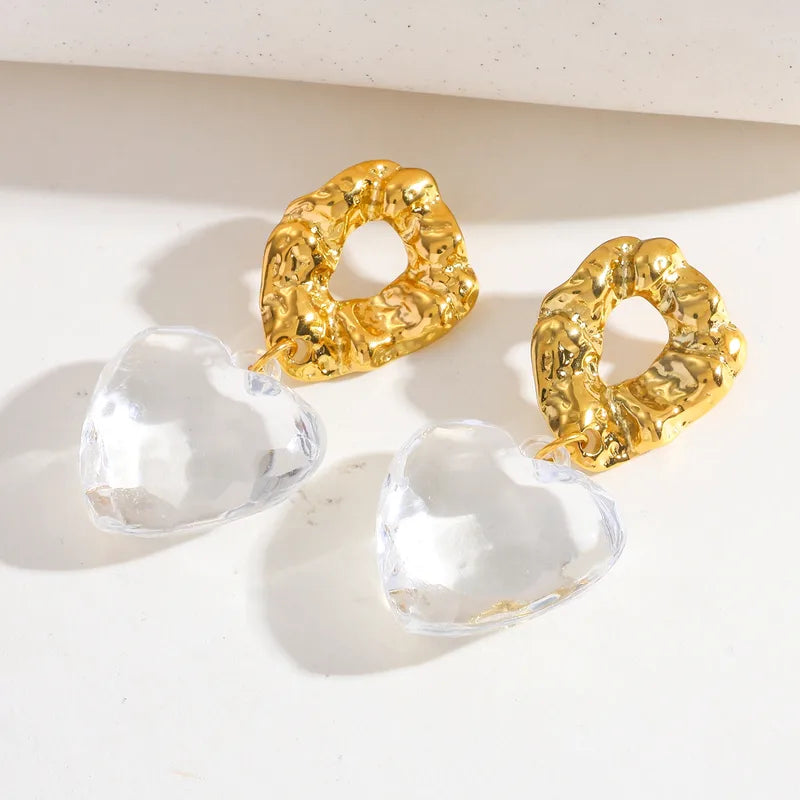 Aretes Corazón Transparente Acero Inoxidable