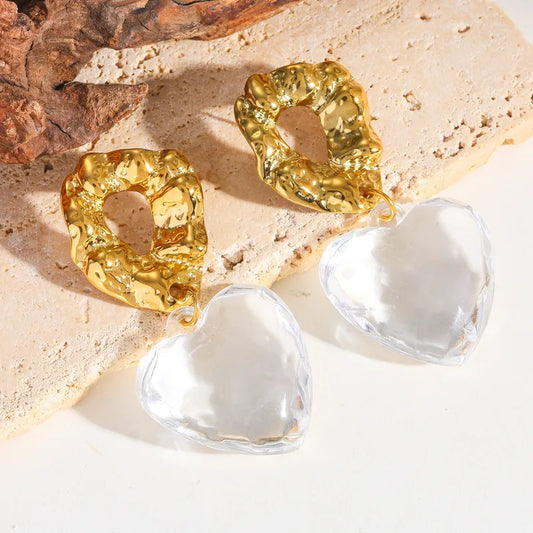 Aretes Corazón Transparente Acero Inoxidable