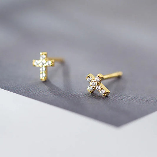 Aretes Cruz Dorado Plata 925