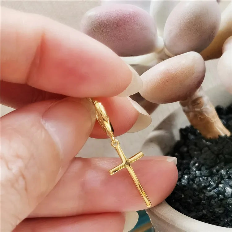 Aretes Cruz Dorados Plata De Ley S925