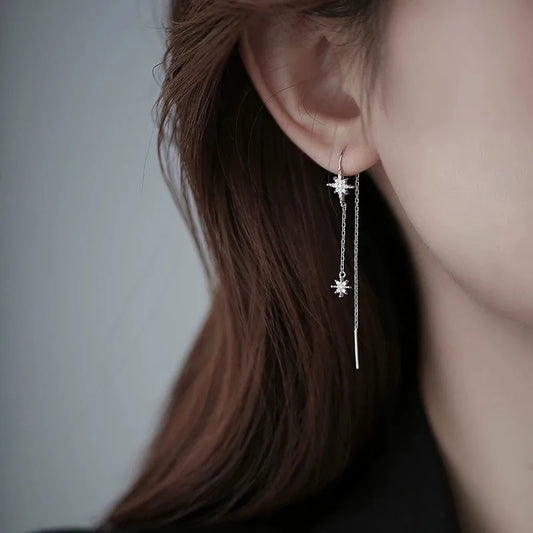 Aretes Estrella Largos Plata S925