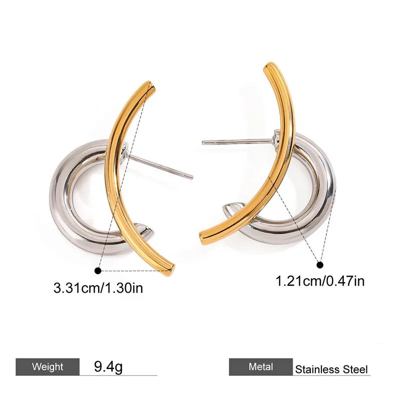 Aretes Bicolor Irregular Acero Inoxidable