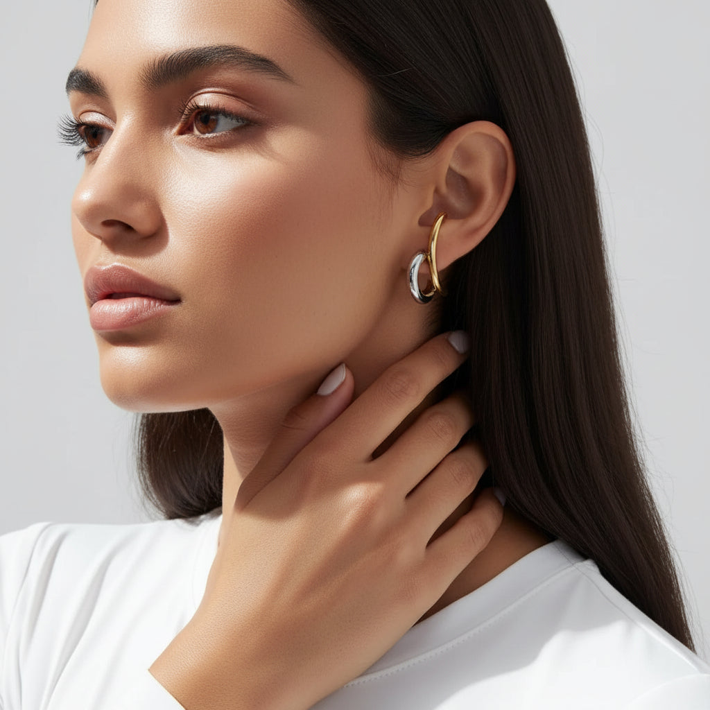 Aretes Bicolor Irregular Acero Inoxidable