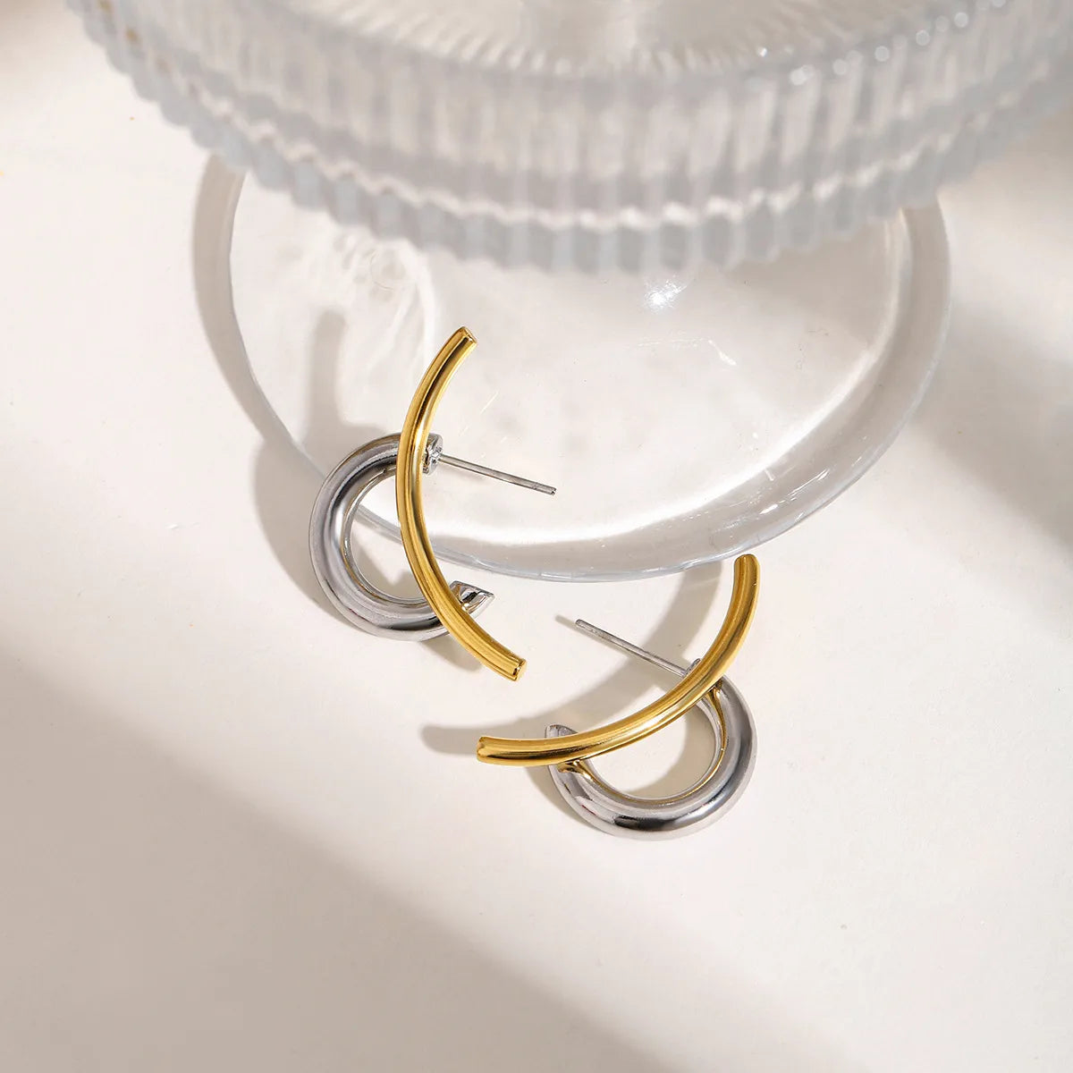 Aretes Bicolor Irregular Acero Inoxidable