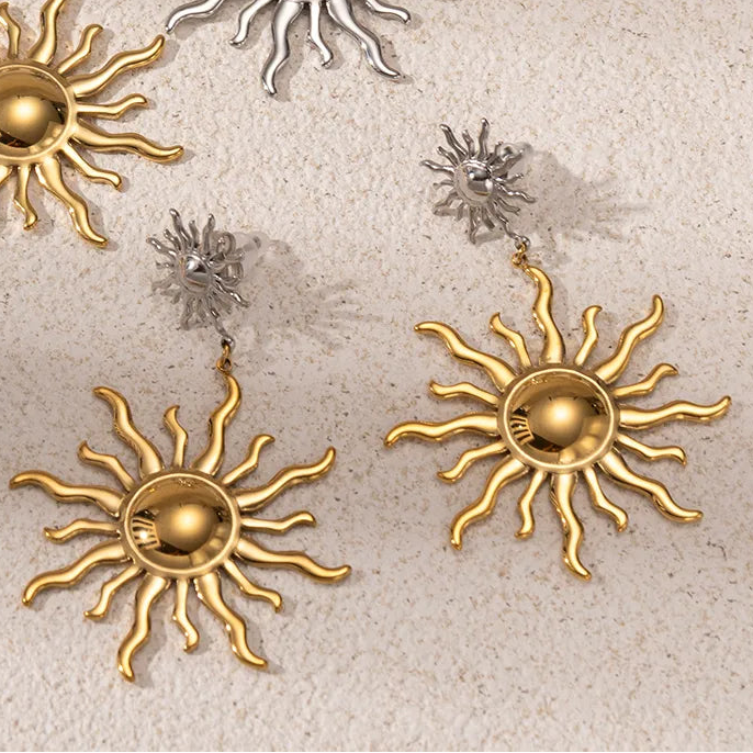 Aretes Bicolor Sol Acero Inoxidable