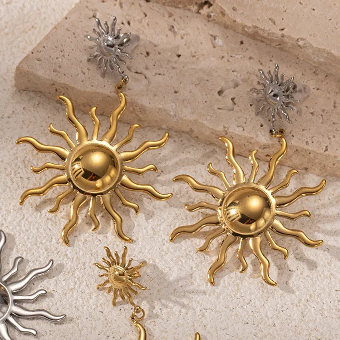 Aretes Bicolor Sol Acero Inoxidable