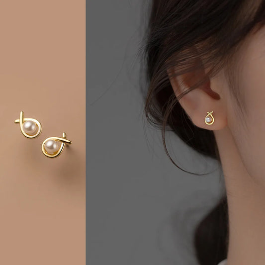 Aretes Perla Dorado Plata Ley S925