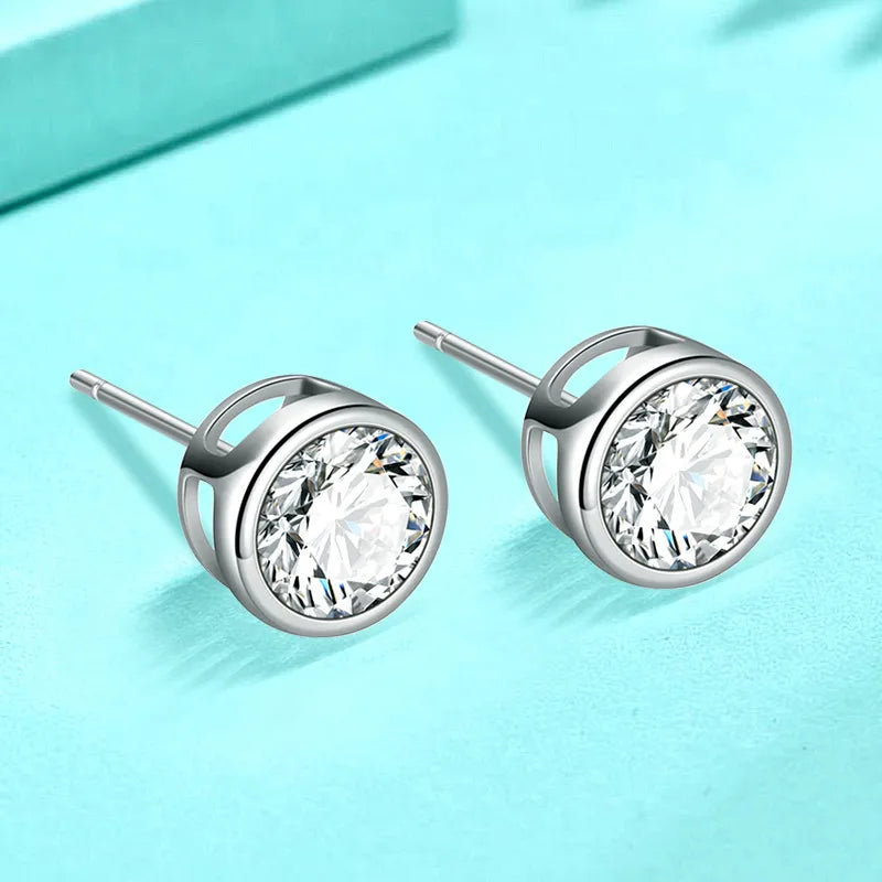Aretes Circón Redondo 4mm Plata Esterlina