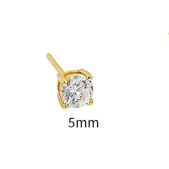 Aretes Circón Redondo 5mm Dorado Plata S925