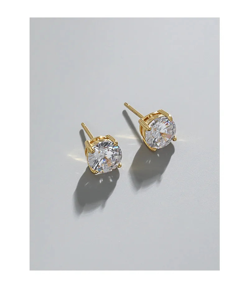 Aretes Circón Redondo Dorado Plata S925