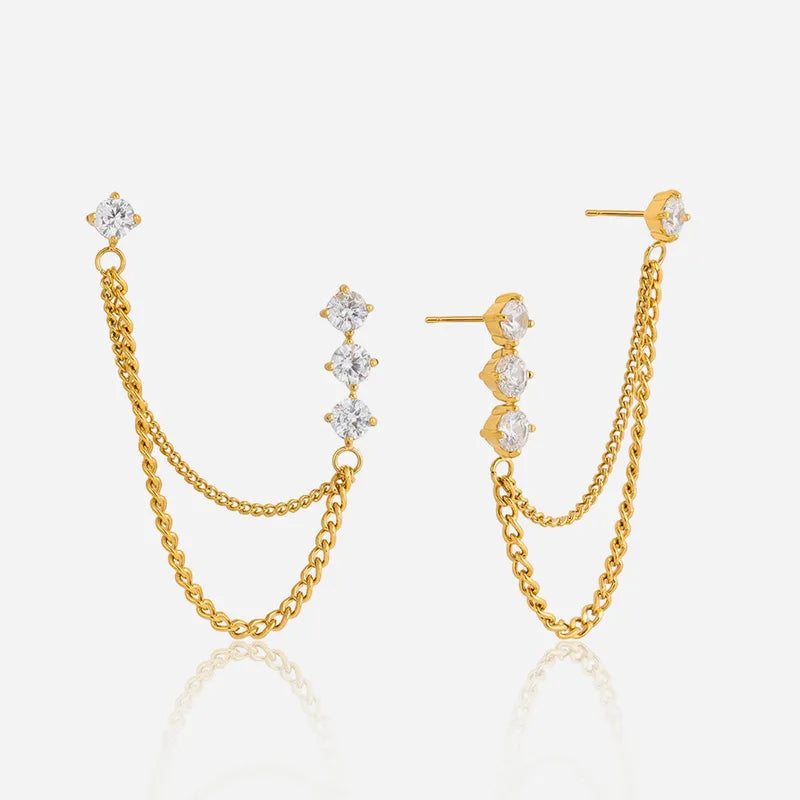 Aretes Doble Cadena Acero Inoxidable