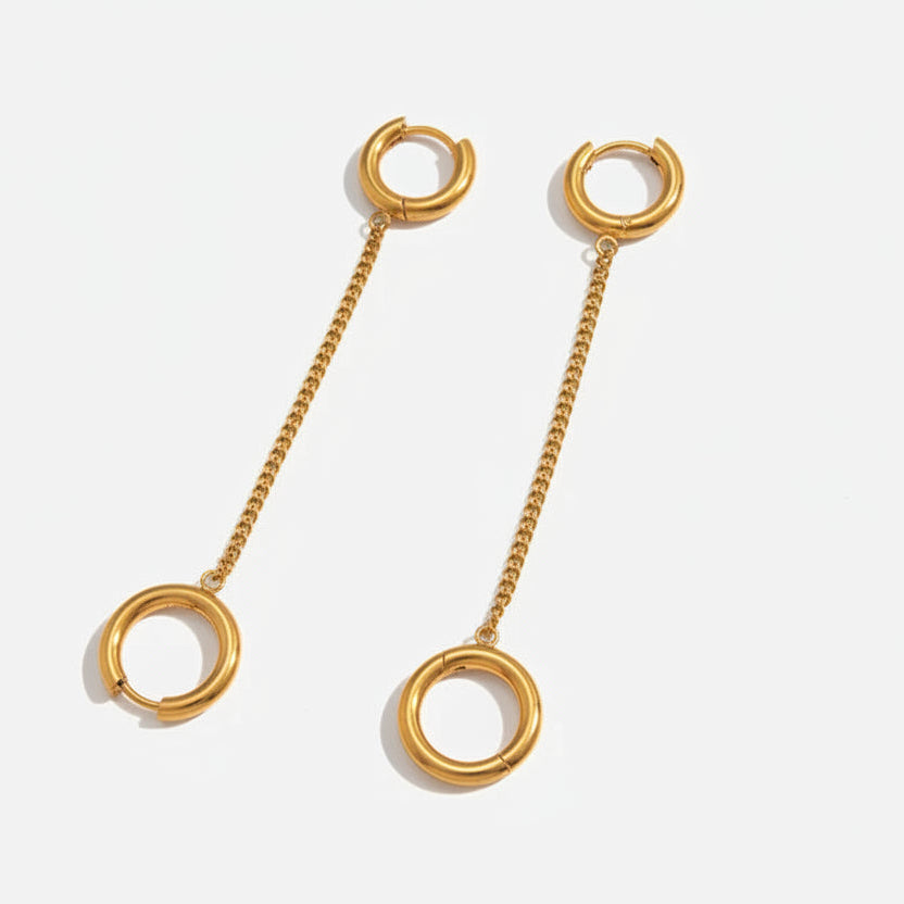Aretes Doble Dorado Acero Inoxidable