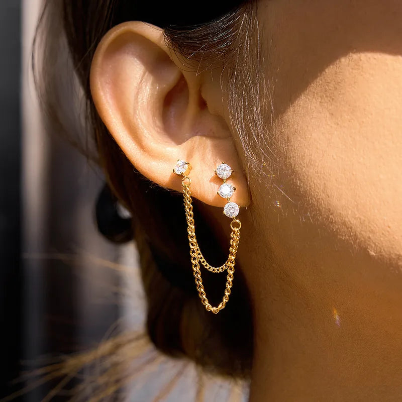 Aretes Doble Cadena Acero Inoxidable