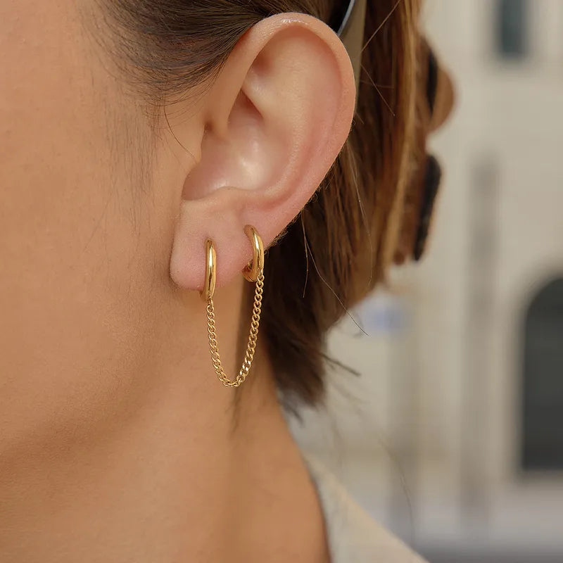 Aretes Doble Dorado Acero Inoxidable