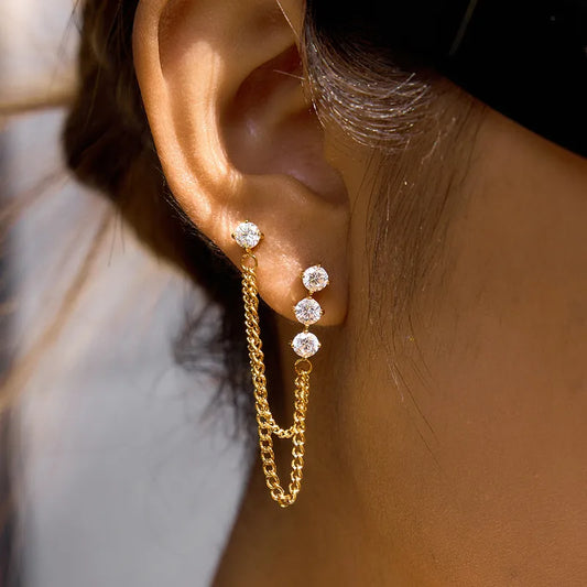 Aretes Doble Cadena Acero Inoxidable