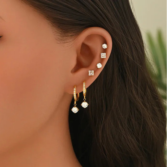 Set Aretes Dorados Acero Titanio