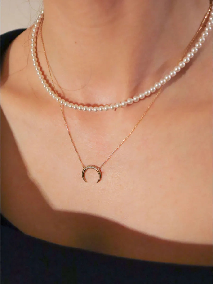 Collar Luna Dorado Plata De Ley 925