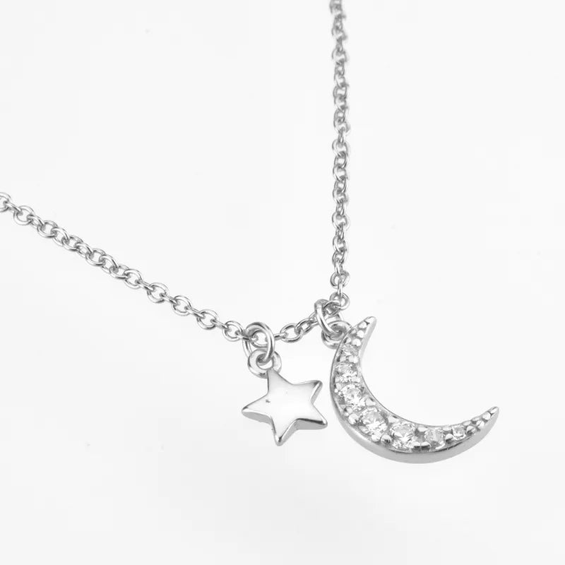 Collar Luna Estrella Plata De Ley 925