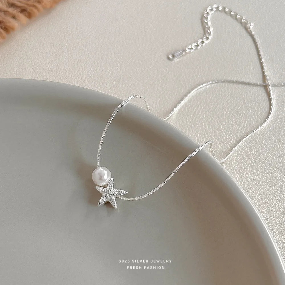 Collar Estrella de Mar Perla Plata De Ley 925
